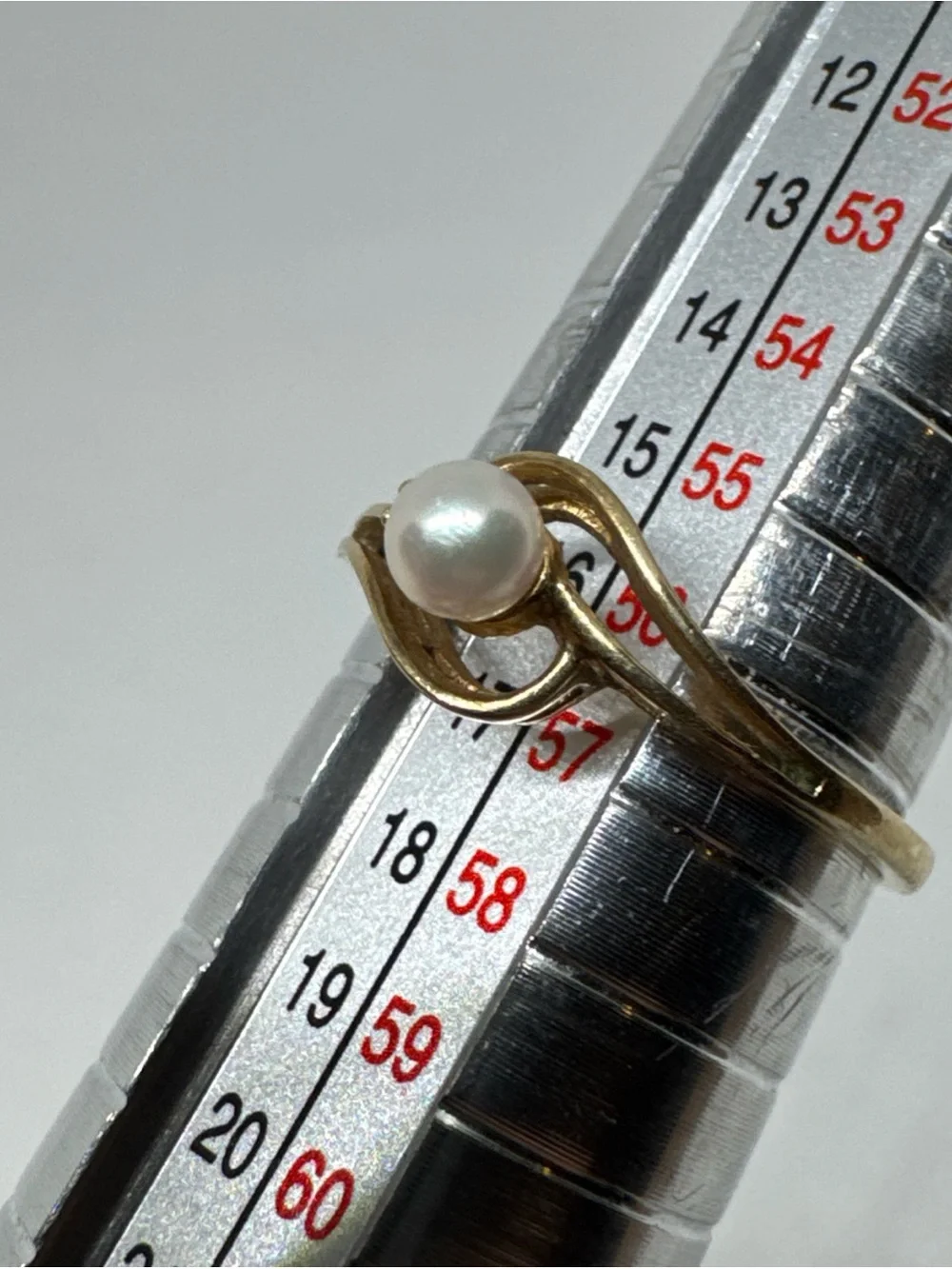 10K Yellow Gold Pearl & Tiny Diamond Swirl Abstract Bypass Ring Size 7.5 1.5g